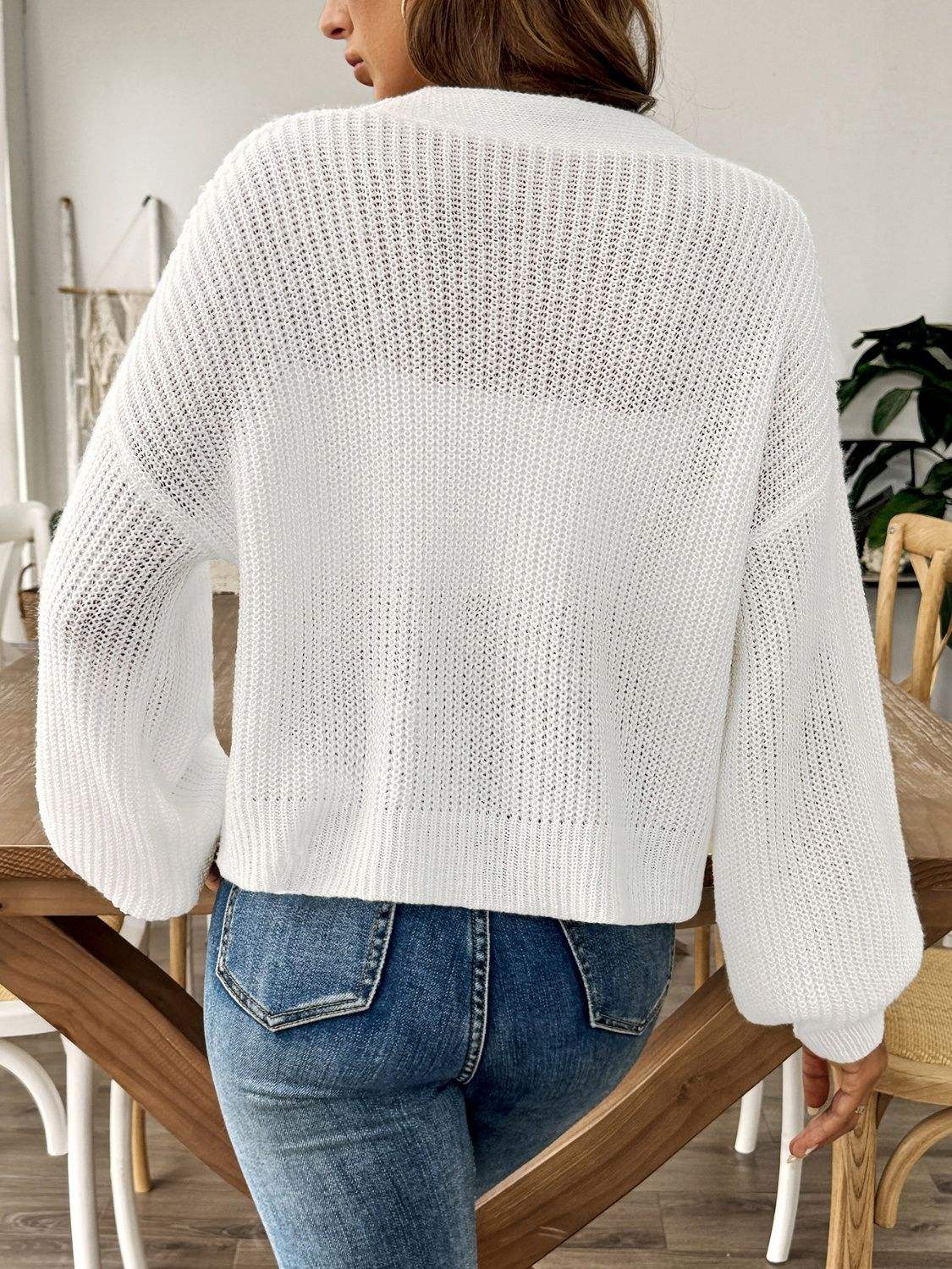 V-Neck Button Up Long Sleeve Cardigan - Trendsi - Flyclothing LLC