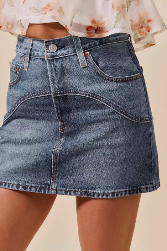 SO ME Washed Denim Mini Skirt with Pockets - Trendsi - Flyclothing LLC