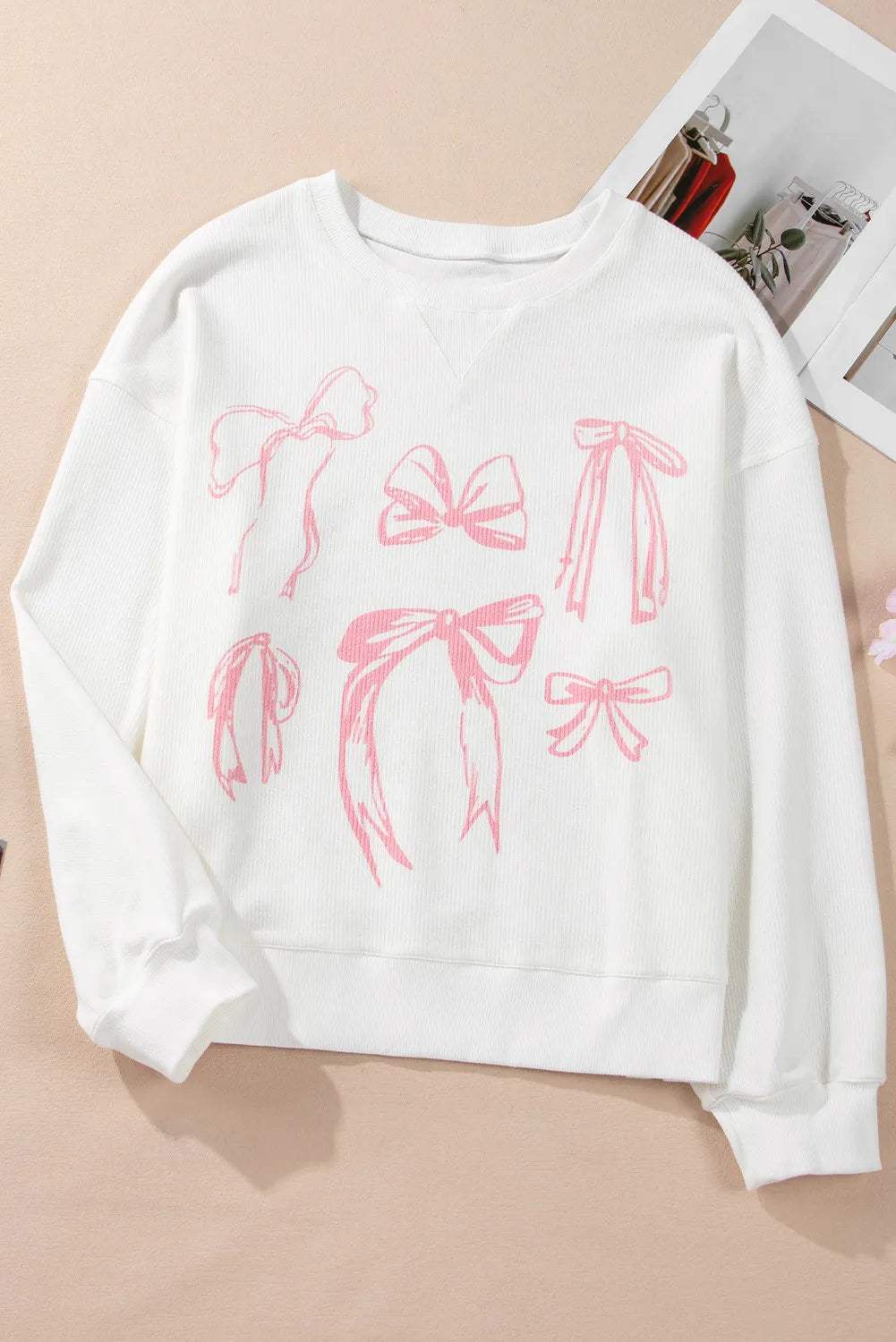 Bow Round Neck Long Sleeve Sweatshirt - Trendsi - Flyclothing LLC