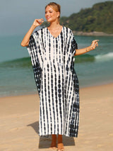 Tie-Dye V-Neck Half Sleeve Cover-Up - Trendsi - Flyclothing LLC