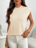 Mock Neck Cap Sleeve Knit Top - Trendsi
