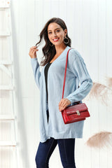 Cable-Knit Open Front Long Sleeve Cardigan - Trendsi