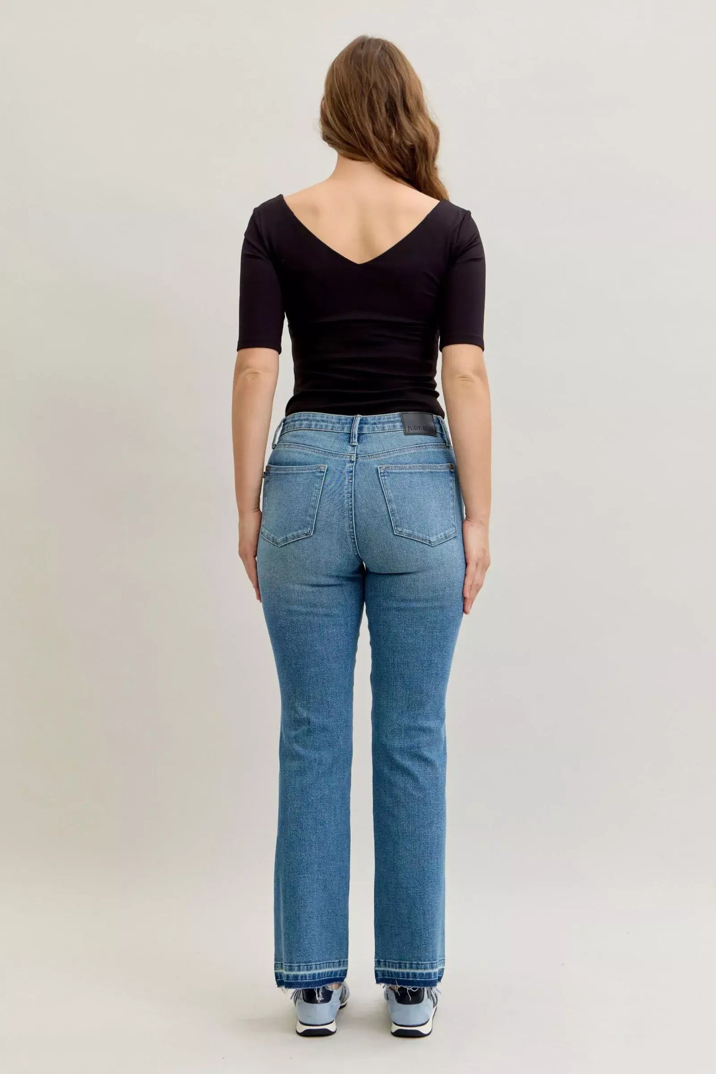 Judy Blue Full Size Mid Rise Slim Bootcut Tummy Control Release Hem Jeans Plus Size - Trendsi - Flyclothing LLC