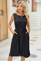 Tied Round Neck Sleeveless Dress - Trendsi - Flyclothing LLC