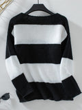 Color Block V-Neck Long Sleeve Sweater - Trendsi
