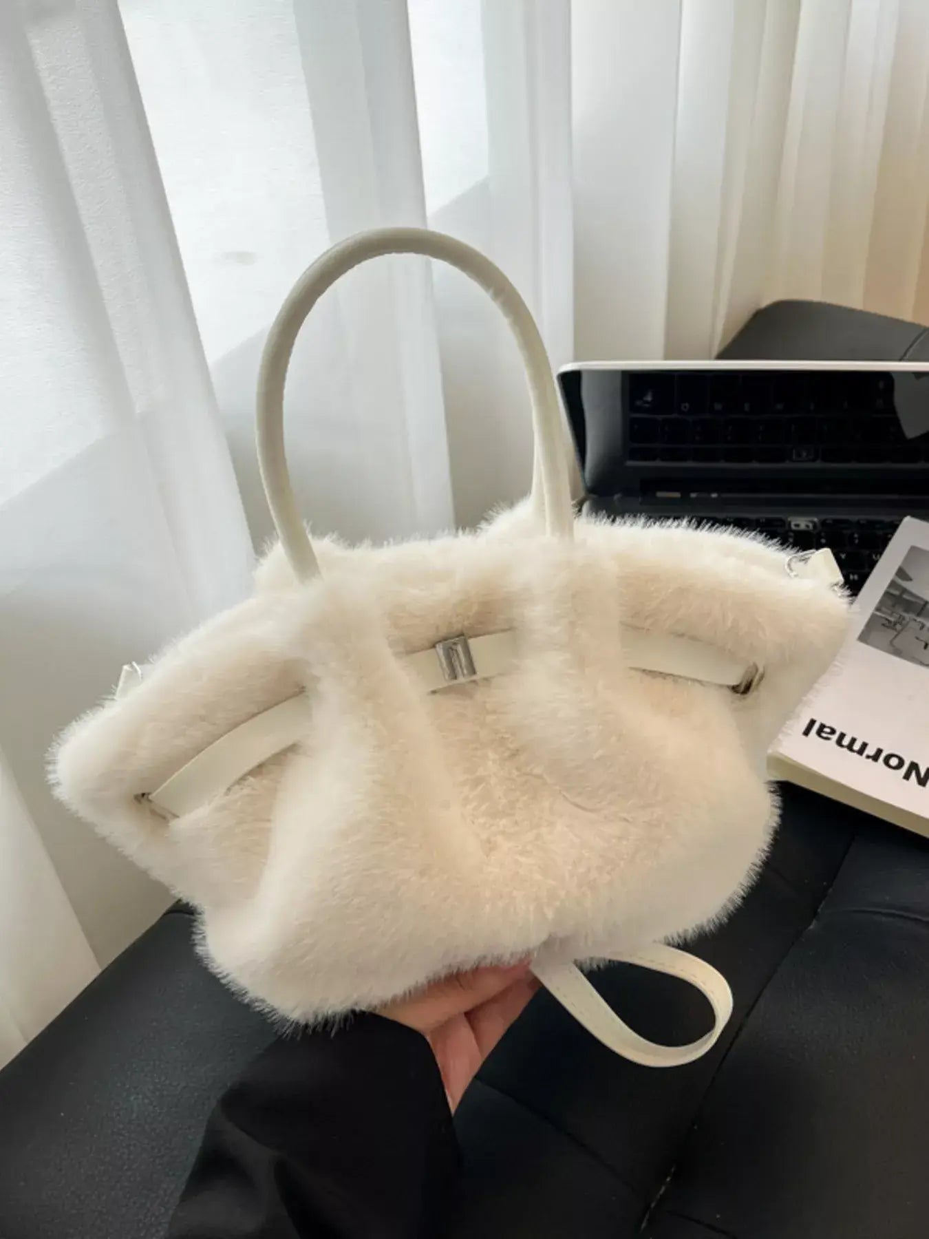 Fluffy Crossbody Bag with Buckle Detail - Trendsi - Flyclothing LLC