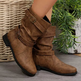 Buckled Low Heel Boots - Trendsi - Flyclothing LLC