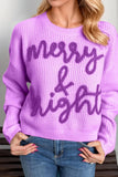 Double Take Full Size MERRY & BRIGHT Christmas Dropped Shoulder Cropped Sweater - Trendsi