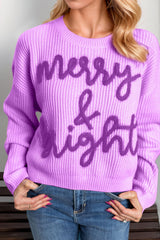 Double Take Full Size MERRY & BRIGHT Christmas Dropped Shoulder Cropped Sweater - Trendsi