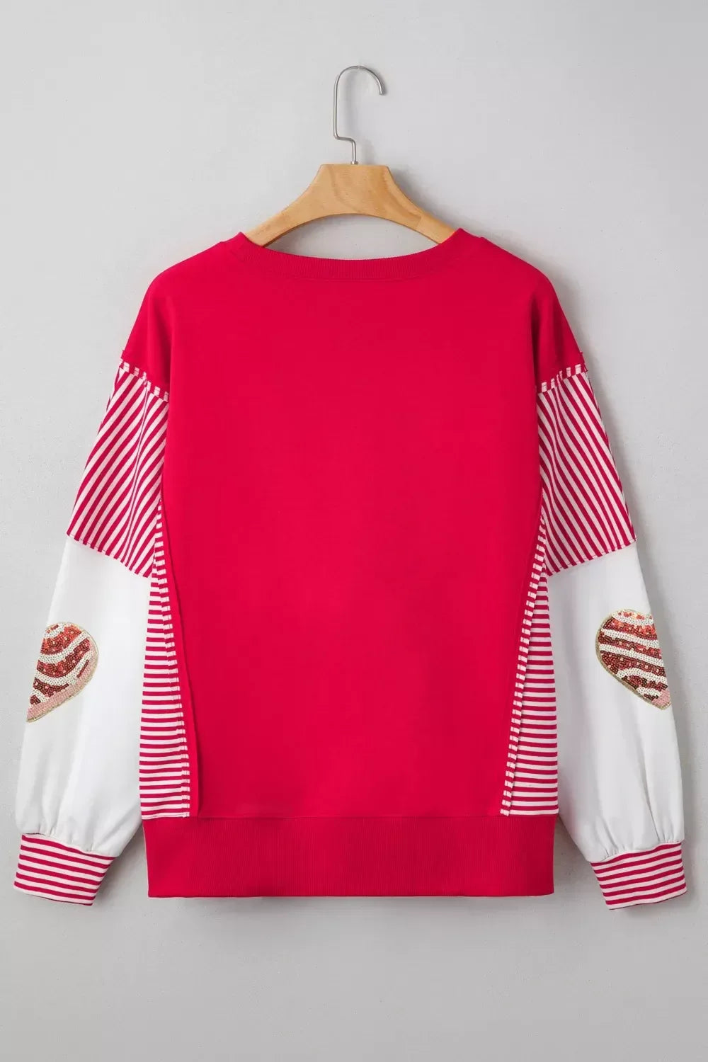 Color Block Striped Patchwork Valentines Day Sequin Heart Graphic Sweatshirt - Trendsi - Flyclothing LLC