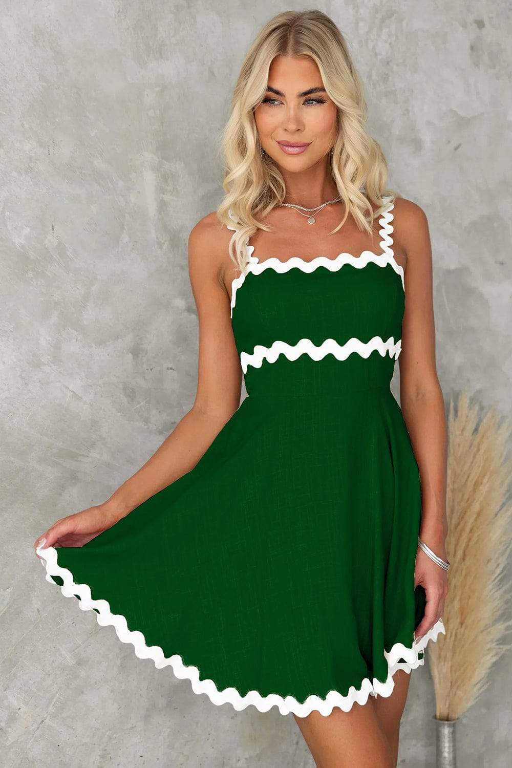 Contrast Trim Square Neck Mini Dress - Trendsi - Flyclothing LLC