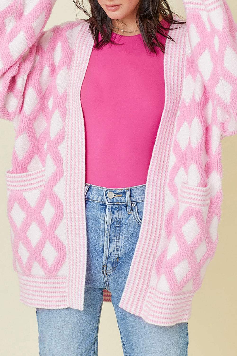 Geometric Open Front Long Sleeve Cardigan - Trendsi - Flyclothing LLC