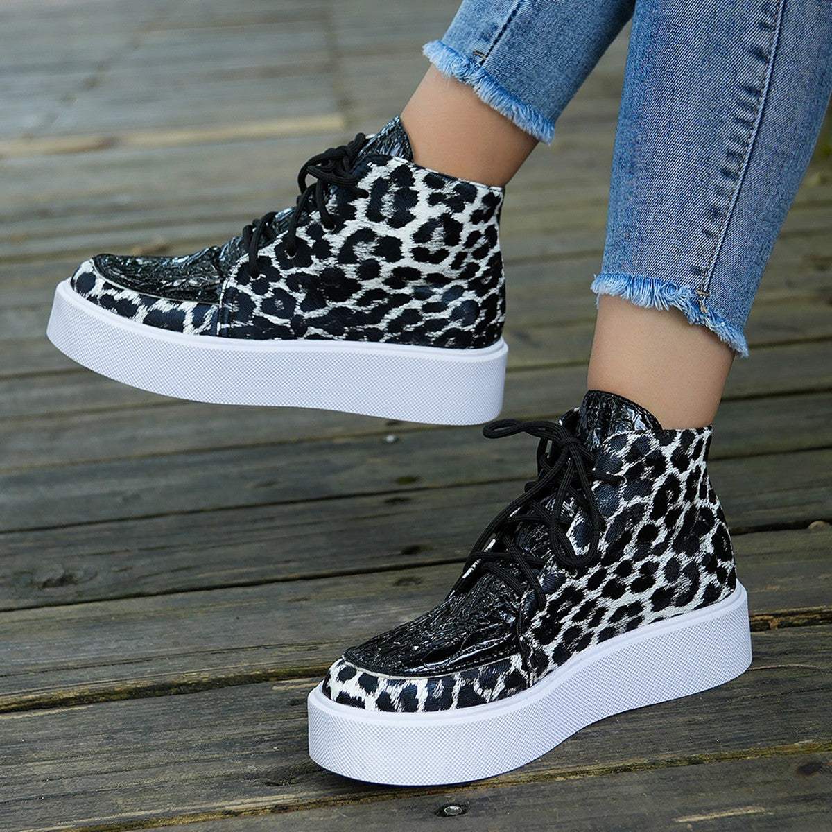 PU Leather Leopard Platform Sneakers - Trendsi - Flyclothing LLC