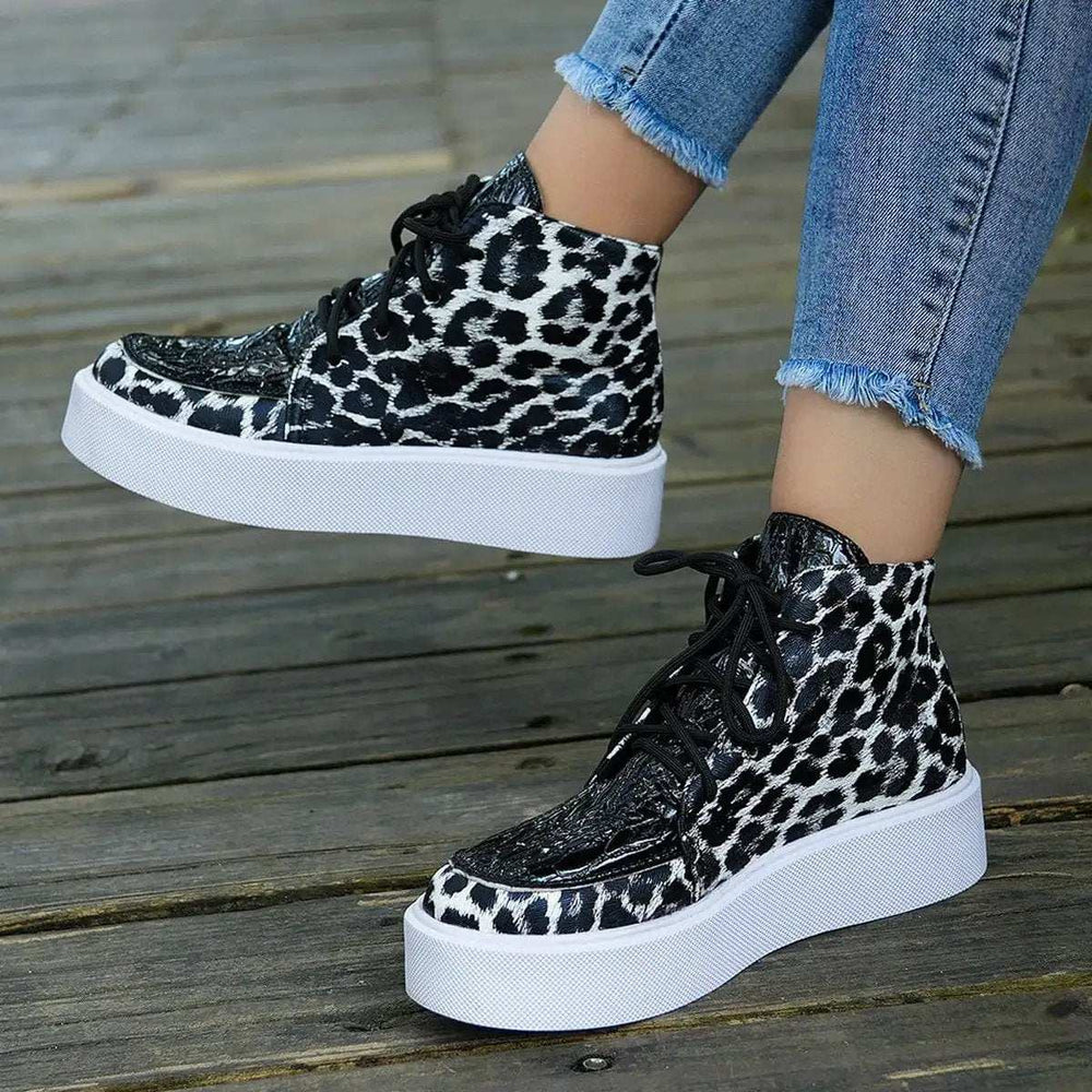 PU Leather Leopard Platform Sneakers - Trendsi - Flyclothing LLC