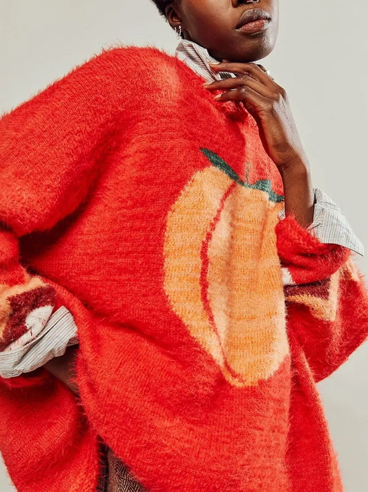 Fruit Round Neck Long Sleeve Sweater - Trendsi - Flyclothing LLC