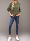 Double Take Textured Kangaroo Pocket Long Sleeve Hoodie - Trendsi