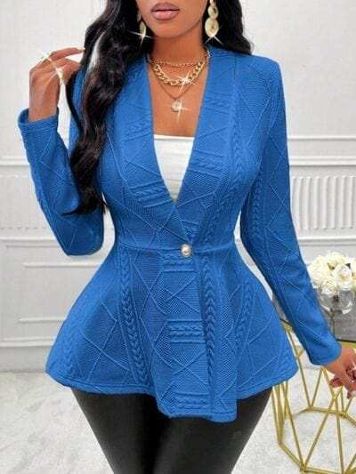 One Button Textured Peplum Cardigan - Trendsi - Flyclothing LLC