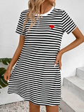 Striped Round Neck Short Sleeve Dress - Trendsi