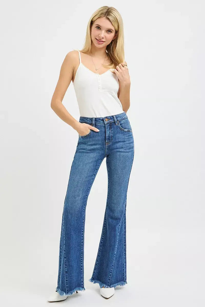 RISEN Mid Rise Flare Side Seam Detailing Jeans - Trendsi - Flyclothing LLC
