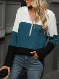 Color Block Half Zip Hooded Top - Trendsi - Flyclothing LLC