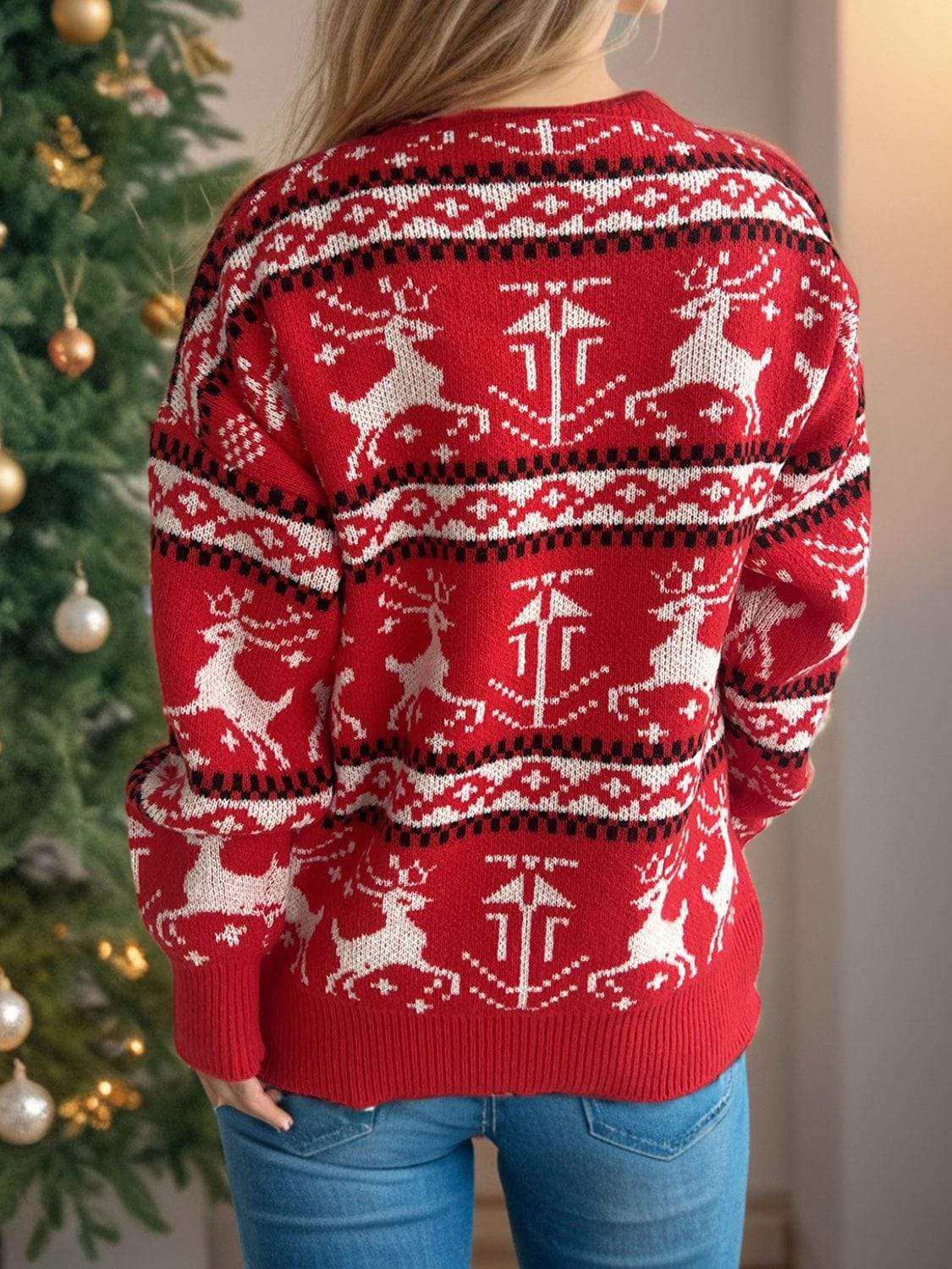 Christmas Element Round Neck Long Sleeve Sweater - Trendsi - Flyclothing LLC