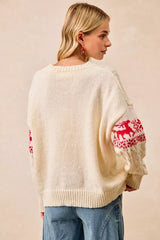 BiBi Christmas Theme Patterned Cable Knit Sweater - Trendsi - Flyclothing LLC