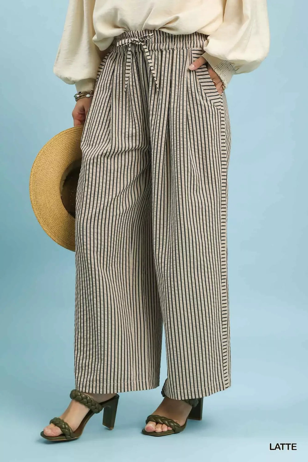 Umgee Drawstring Striped Wide-Leg Pants - Trendsi - Flyclothing LLC