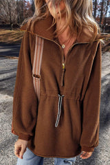 Drawstring Half Zip Long Sleeve Sweatshirt - Trendsi - Flyclothing LLC