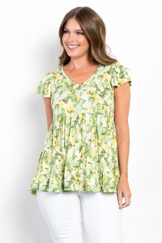 Be Stage Full Size Floral Ruffled Babydoll Top - Trendsi