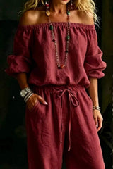 Full Size Off-Shoulder Top and Pants Set Plus Size - Trendsi - Flyclothing LLC