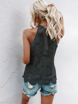 Lace Grecian Neck Tie Back Top - Trendsi - Flyclothing LLC