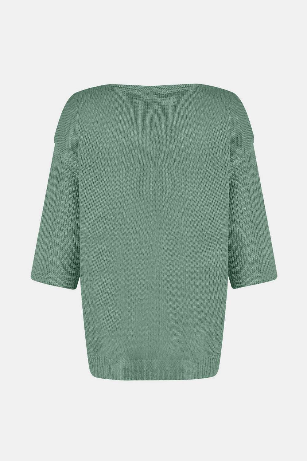 V-Neck Three-Quarter Sleeve Knit Top - Trendsi - Flyclothing LLC