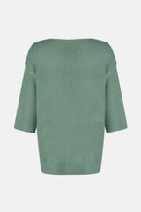 V-Neck Three-Quarter Sleeve Knit Top - Trendsi - Flyclothing LLC