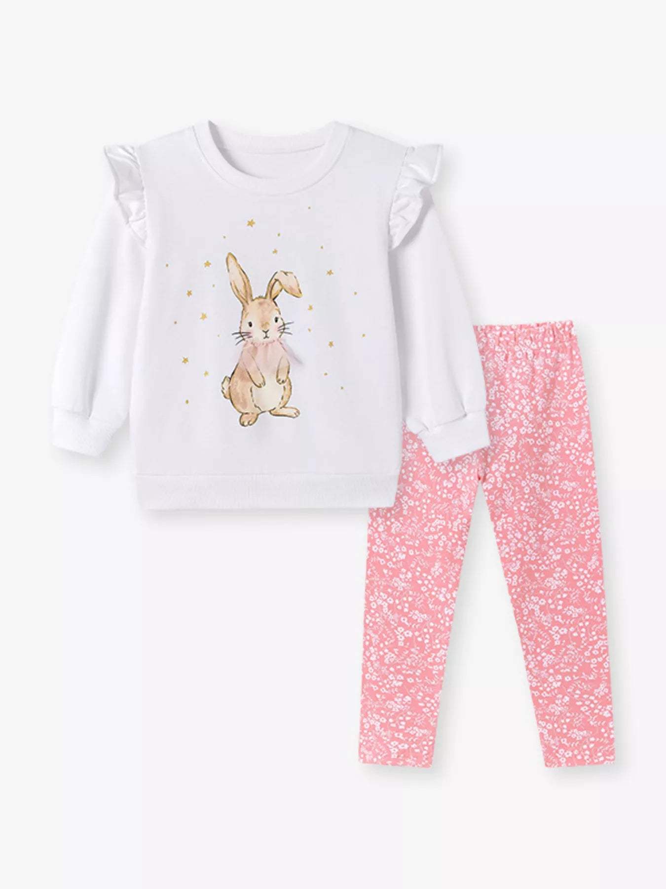 Children's Adorable Bunny Graphic Sweatshirt and Leggings Set - Trendsi - Flyclothing LLC