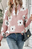 Flower Half Zip Long Sleeve Sweater - Trendsi - Flyclothing LLC