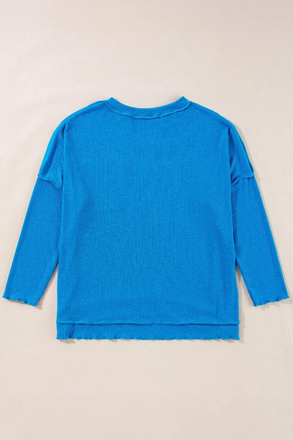 Exposed Seam Notched Long Sleeve Blouse - Trendsi - Flyclothing LLC