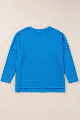 Exposed Seam Notched Long Sleeve Blouse - Trendsi - Flyclothing LLC