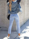 Raw Hem Plaid Sleeve Denim Jacket - Trendsi - Flyclothing LLC