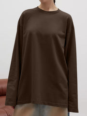 Round Neck Dropped Shoulder Long Sleeve T-Shirt - Trendsi