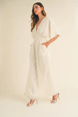 MABLE Fluffy Deep V Neck Wide Leg Jumpsuit - Trendsi - Flyclothing LLC