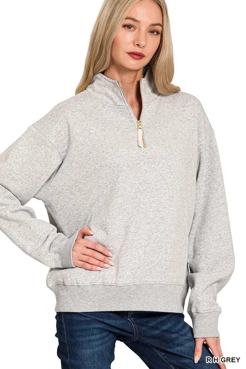 Zenana Fleece Half Zip Sweatshirt - Trendsi - Flyclothing LLC