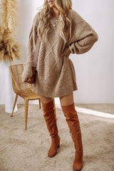 Cable-Knit Round Neck Sweater Dress - Trendsi - Flyclothing LLC