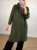 Full Size Casual Drawstring Hooded Sweatshirt Dress Plus Size - Trendsi - Flyclothing LLC