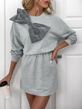 Perfee Bow Dropped Shoulder Long Sleeve Mini Dress - Trendsi