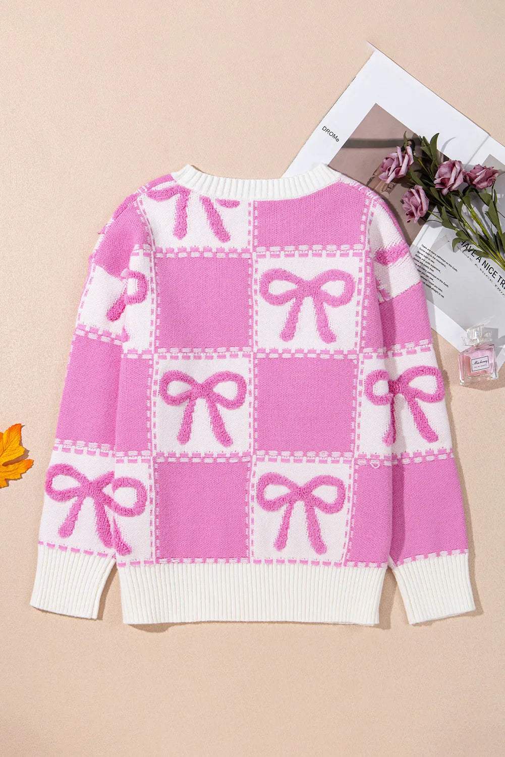 Bow Round Neck Long Sleeve Sweater - Trendsi - Flyclothing LLC