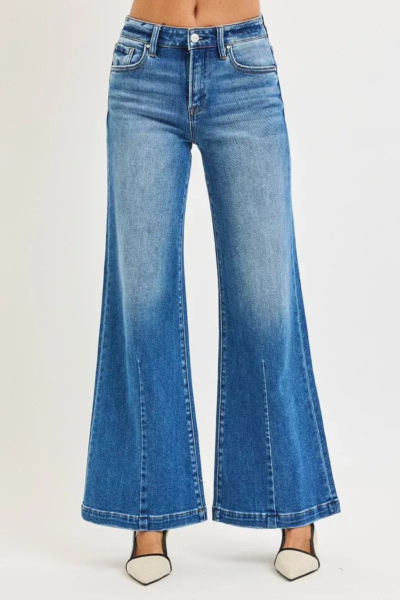 RISEN Full Size Mid Rise Wide Leg Jeans with Flared Look Plus Size - Trendsi - Flyclothing LLC