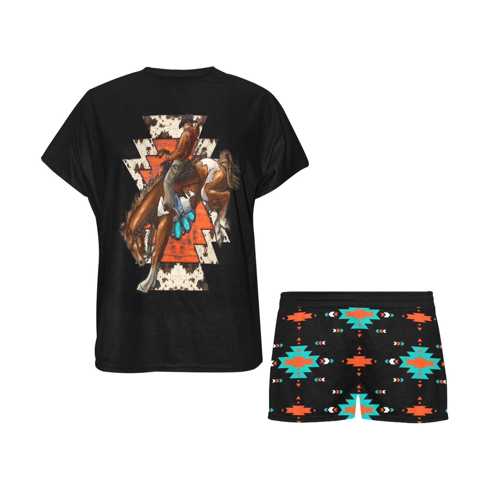 Baha Ranch Rodeo Bronc Women's Western Top and Short Pajama Set