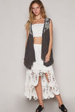 POL Embroidered Pearls Open Front Sleeveless Cardigan - Trendsi