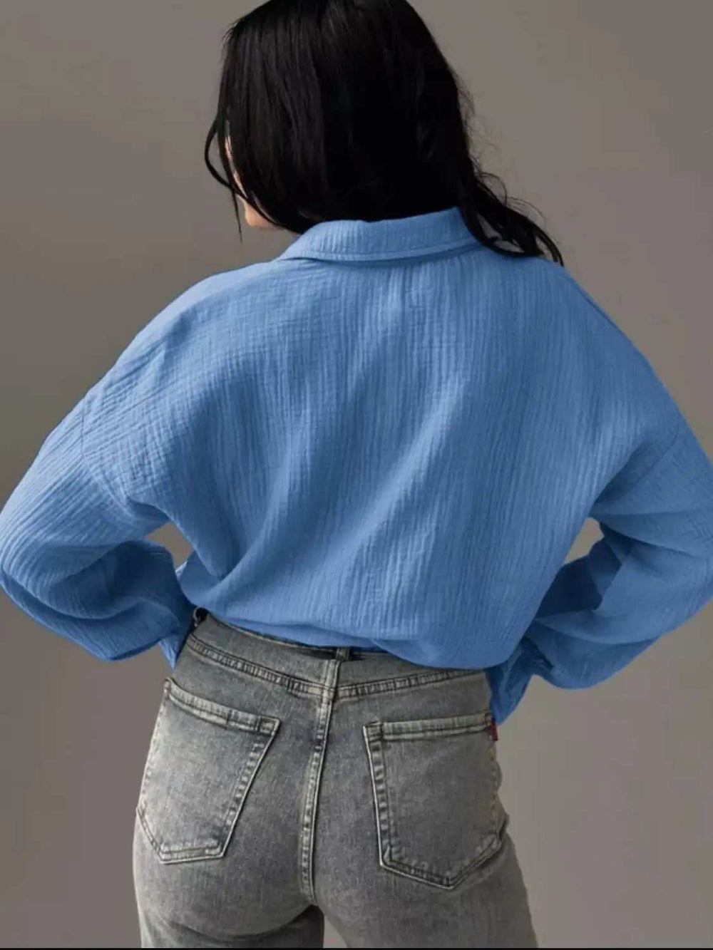 Textured Collared Neck Flounce Sleeve Shirt - Trendsi - Flyclothing LLC