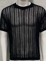 Men's Openwork Round Neck Knit T-Shirt - Trendsi - Flyclothing LLC